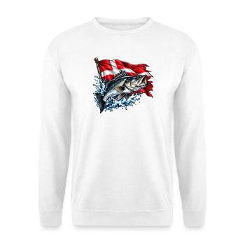 Wolfsbarsch und Flagge - Unisex Pullover - Weiß - Vorne - Alina (178cm) & Michal (187cm)