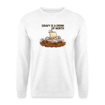 Gravy ist ein Getränk im Norden – lustiger Norden - Unisex Pullover - Weiß - Vorne - Alina (178cm) & Michal (187cm)