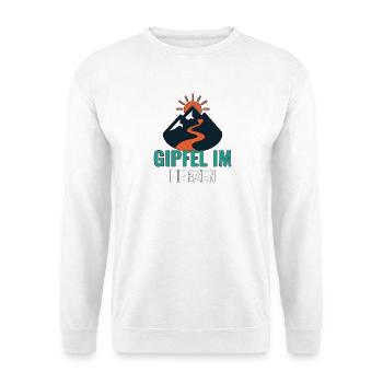 Gipfel im Herzen. – Minimalistische Gipfelmotive. - Unisex Pullover - Weiß - Vorne - Alina (178cm) & Michal (187cm)