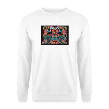 Psychedelischer WOW Mosaik Print - Unisex Pullover - Weiß - Vorne - Alina (178cm) & Michal (187cm)