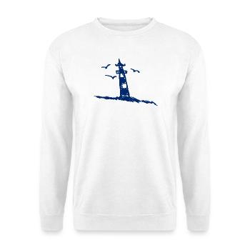 Leuchtturm Ostsee Zeichnung - Unisex Pullover - Weiß - Vorne - Alina (178cm) & Michal (187cm)