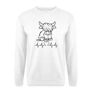 Kuh Herzschlagdesign - Unisex Pullover - Weiß - Vorne - Alina (178cm) & Michal (187cm)