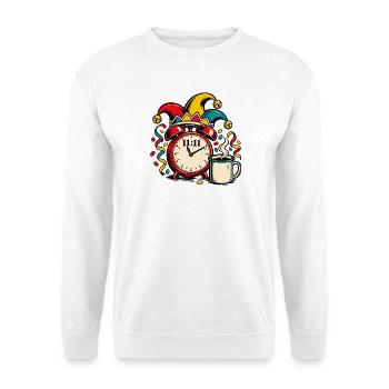 Karneval 11:11 Kaffee Uhr - Unisex Pullover - Weiß - Vorne - Alina (178cm) & Michal (187cm)