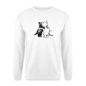 Zwei kleine Katzen, die sich umarmen - Unisex Pullover - Weiß - Vorne - Alina (178cm) & Michal (187cm)