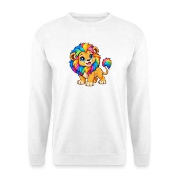 Kawaii Mehrfarbiger Regenbogenlöwe - Unisex Pullover - Weiß - Vorne - Alina (178cm) & Michal (187cm)