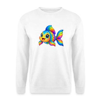 Kawaii Mehrfarbiger Fisch - Unisex Pullover - Weiß - Vorne - Alina (178cm) & Michal (187cm)