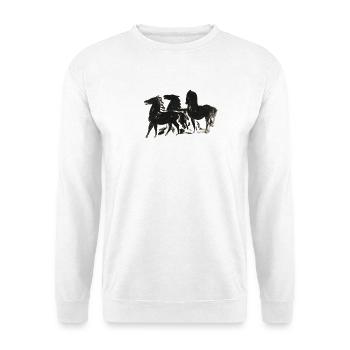 Wild_Black_Horses_Brush_Ink_Sketch - Unisex Pullover - Weiß - Vorne - Alina (178cm) & Michal (187cm)
