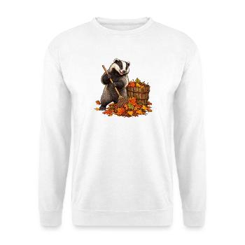 Dachs sammelt Herbstlaub - Unisex Pullover - Weiß - Vorne - Alina (178cm) & Michal (187cm)