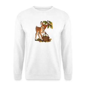 Reh sammelt Eicheln - Unisex Pullover - Weiß - Vorne - Alina (178cm) & Michal (187cm)