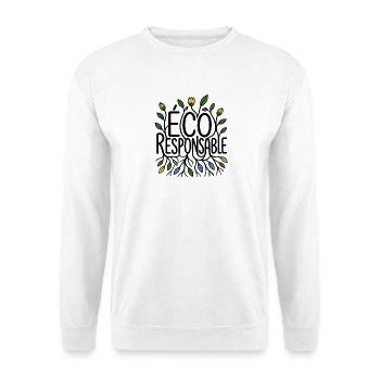 Ökologisch verantwortlich – Floral- und Naturbotanisches Design - Unisex Pullover - Weiß - Vorne - Alina (178cm) & Michal (187cm)