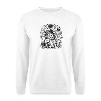 Chaos Cat - Unisex Pullover - Weiß - Vorne - Alina (178cm) & Michal (187cm)