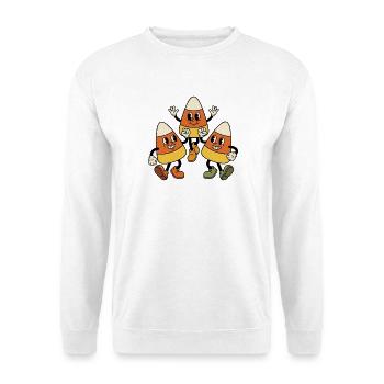 Drei retro-Cartoon-Candy-Corn-Figuren tanzen - Unisex Pullover - Weiß - Vorne - Alina (178cm) & Michal (187cm)