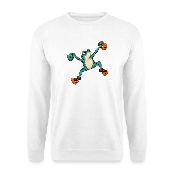 Frosch Skateboard Akrobat – Bouldern - Unisex Pullover - Weiß - Vorne - Alina (178cm) & Michal (187cm)
