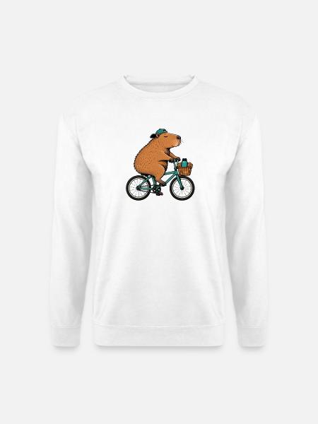 Biber auf Fahrrad mit Körbchen - Unisex Pullover - Weiß