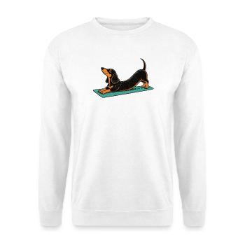 Dackel-Yoga auf Matte - Unisex Pullover - Weiß - Vorne - Alina (178cm) & Michal (187cm)