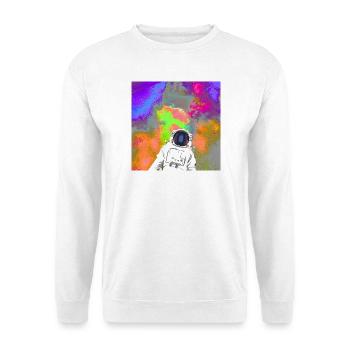 Astronaut im Farbnebel - Unisex Pullover - Weiß - Vorne - Alina (178cm) & Michal (187cm)