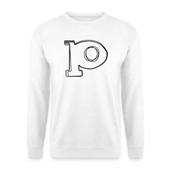 Kleinbuchstabe p handgezeichnet - Unisex Pullover - Weiß - Vorne - Alina (178cm) & Michal (187cm)