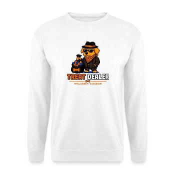 Treat Dealer Hund Halloween Pixel Art. - Unisex Pullover - Weiß - Vorne - Alina (178cm) & Michal (187cm)
