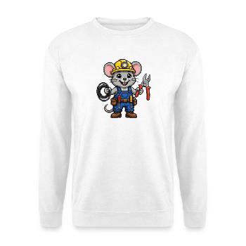 Lustige Maus Elektriker - 64 Bit Pixel Art  - Unisex Pullover - Weiß - Vorne - Alina (178cm) & Michal (187cm)