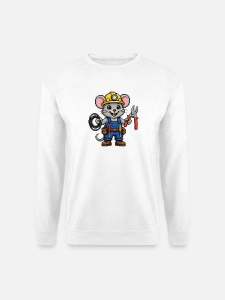 Lustige Maus Elektriker - 64 Bit Pixel Art - Unisex Pullover - Weiß