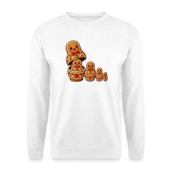 Lebkuchenpuppenmann stapelbares Elsass - Unisex Pullover - Weiß - Vorne - Alina (178cm) & Michal (187cm)