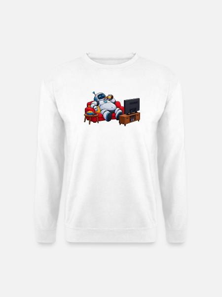 Roboter-Entspannung vor dem Fernseher - Unisex Pullover - Weiß