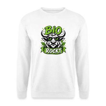 Bio Rockt – Cooles Stier Design - Unisex Pullover - Weiß - Vorne - Alina (178cm) & Michal (187cm)