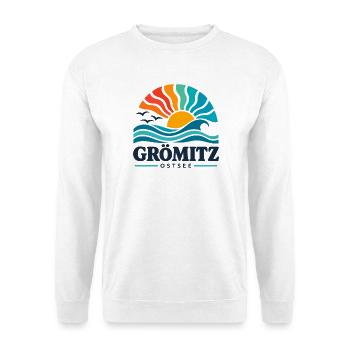 Grömitz - Ostsee - Deutschland - Riesenrad - Unisex Pullover - Weiß - Vorne - Alina (178cm) & Michal (187cm)