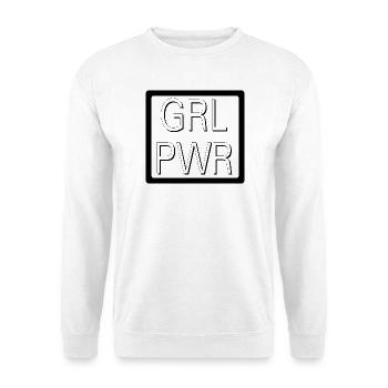 GRL PWR Feminist Girl Power Design - Unisex Pullover - Weiß - Vorne - Alina (178cm) & Michal (187cm)