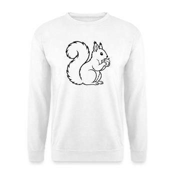 Eichhörnchen mit Eichel – Wald Natur - Unisex Pullover - Weiß - Vorne - Alina (178cm) & Michal (187cm)