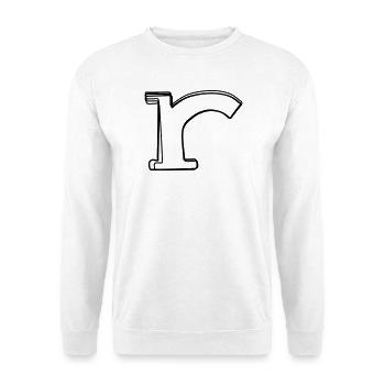 Kleinbuchstabe r handgezeichnet - Unisex Pullover - Weiß - Vorne - Alina (178cm) & Michal (187cm)