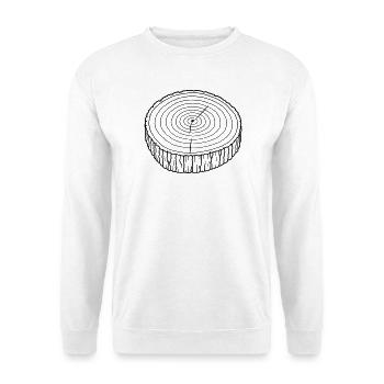 Baumscheibe Jahresringe – Holz Natur - Unisex Pullover - Weiß - Vorne - Alina (178cm) & Michal (187cm)