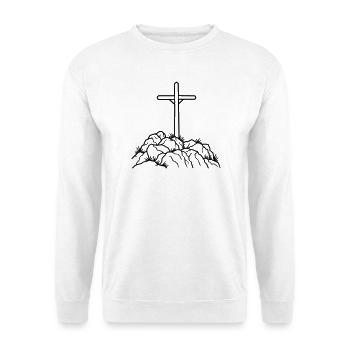 Gipfelkreuz – Berge Wandern Gipfel - Unisex Pullover - Weiß - Vorne - Alina (178cm) & Michal (187cm)