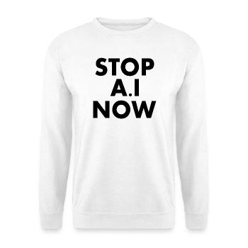 Stop ai now - Unisex Pullover - Weiß - Vorne - Alina (178cm) & Michal (187cm)