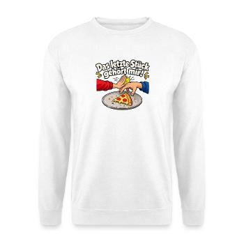 Das letzte Stück gehört mir! Pizza Comic - Unisex Pullover - Weiß - Vorne - Alina (178cm) & Michal (187cm)