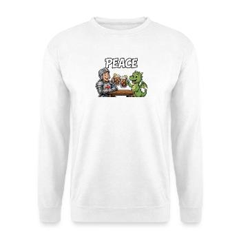 Ritter trifft Drache: Friedenstoast - Unisex Pullover - Weiß - Vorne - Alina (178cm) & Michal (187cm)