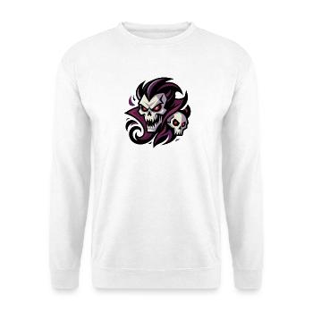 Unheimliche Totenköpfe mit leuchtend roten Augen, gotische Kunst - Unisex Pullover - Weiß - Vorne - Alina (178cm) & Michal (187cm)