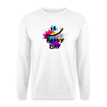 Happy Day - positive Vibes - Unisex Pullover - Weiß - Vorne - Alina (178cm) & Michal (187cm)
