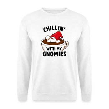 Chillin mit GNOMIES Becher - Unisex Pullover - Weiß - Vorne - Alina (178cm) & Michal (187cm)