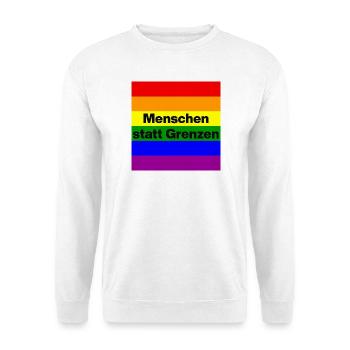 MENSCHEN STATT GRENZEN. BOTSCHAFT GEGEN RECHTS - Unisex Pullover - Weiß - Vorne - Alina (178cm) & Michal (187cm)