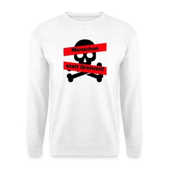 MENSCHEN STATT GRENZEN. BOTSCHAFT GEGEN RECHTS - Unisex Pullover - Weiß - Vorne - Alina (178cm) & Michal (187cm)