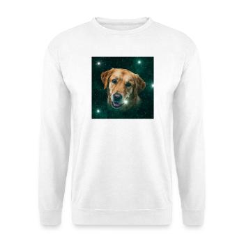 Weltraumhund Sternenpfote - Unisex Pullover - Weiß - Vorne - Alina (178cm) & Michal (187cm)