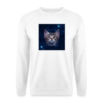 Katzenstern im Weltraum - Unisex Pullover - Weiß - Vorne - Alina (178cm) & Michal (187cm)