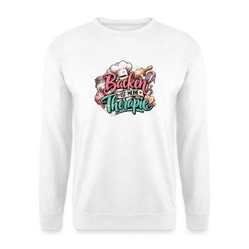 Backen ist meine Therapie – Backliebe Geschenk  - Unisex Pullover - Weiß - Vorne - Alina (178cm) & Michal (187cm)
