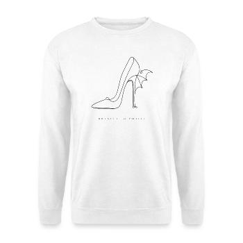 Dressed to Thrill – High Heel Fledermaus Halloween - Unisex Pullover - Weiß - Vorne - Alina (178cm) & Michal (187cm)