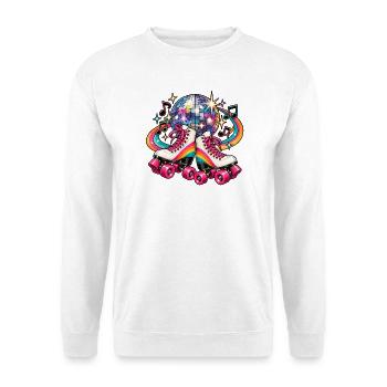 Disco Roller Neon Regenbogen - Unisex Pullover - Weiß - Vorne - Alina (178cm) & Michal (187cm)