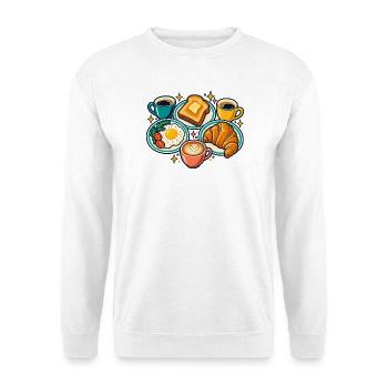 Frühstücksclub – Gemeinsam startet es besser - Unisex Pullover - Weiß - Vorne - Alina (178cm) & Michal (187cm)