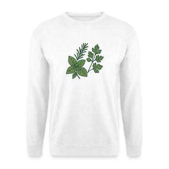 Herbs & Kitchen Garden – Motiv Geschenkidee. - Unisex Pullover - Weiß - Vorne - Alina (178cm) & Michal (187cm)