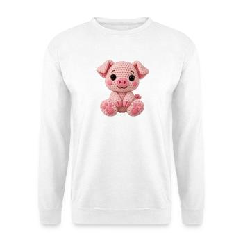 Häkelkuschel Schwein Rosa - Unisex Pullover - Weiß - Vorne - Alina (178cm) & Michal (187cm)