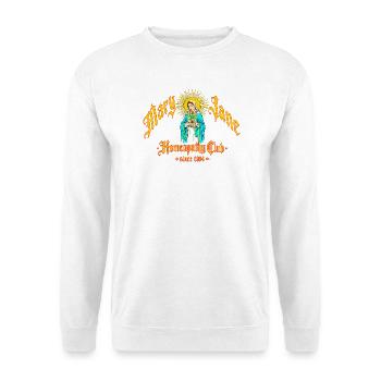 Marian Madonna Homöopathieclub - Unisex Pullover - Weiß - Vorne - Alina (178cm) & Michal (187cm)